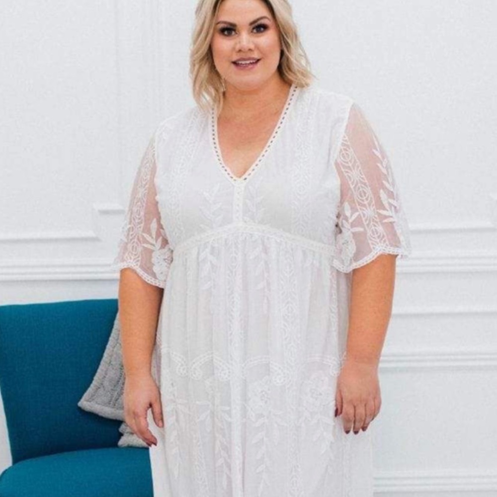 elegant white lace maxi dress! perfect for your bridal shower
